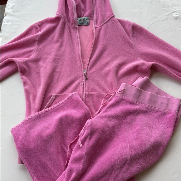 Vintage Juicy Couture Pink Terry Tracksuit y2k P&G Jacket Capri M XL Set Rare - Picture 17 of 17